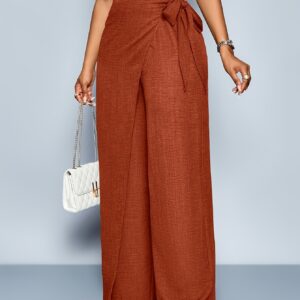 Women's Linen-Textured High-Waist Tie-Waist Wide-Leg Pants