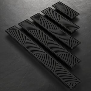 Black Stainless Long Floor Drain for Hotel Bathrooms, Rectangular Design with High Drainage Capacity, Elongated Hidden Odor-Proof Drain Featuring Wheat Ear Patterns