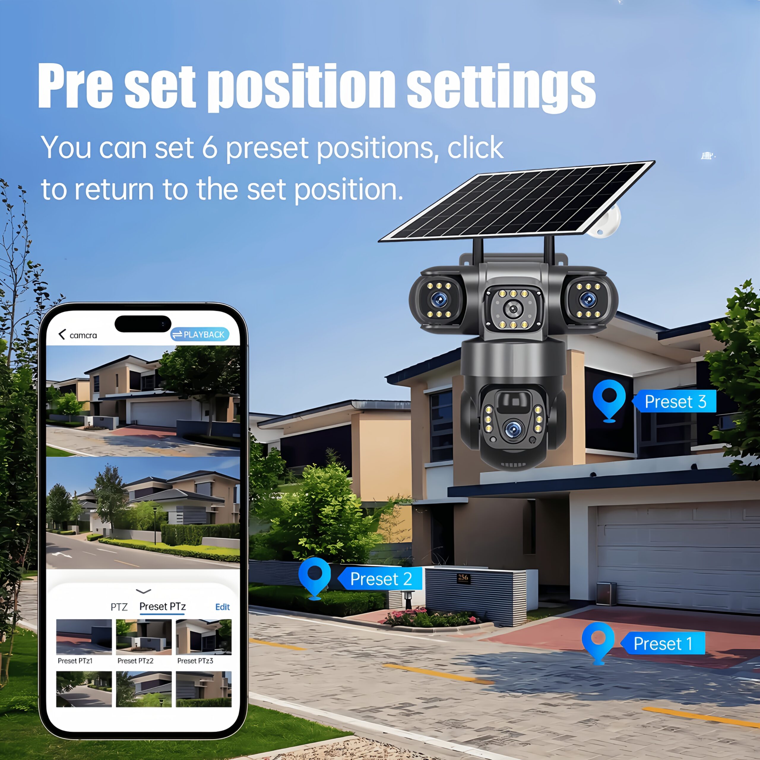 New Model 3 Lens 3 Screen Security Camera Wireless Outdoor - Solar/Battery Powered, WiFi & No SIM Card Needed (Connect & Use) | Multi-Angle Monitoring for Home/Patio/Yard | AI Motion Detection, Color Night Vision, 2-Way Audio, Siren, Cloud Storage - Image 8