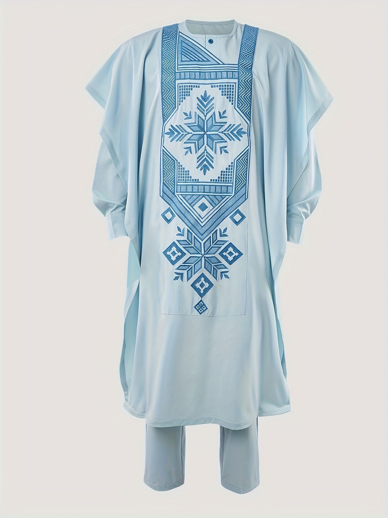 Men'S Three-Piece Agbada Set Featuring Embroidery, Pockets, And a Loose, Flowing Silhouette; Includes a Robe, Shirt, And Drawstring Elastic Waist Long Pants, Suitable for Everyday Events Like Cocktails, Weddings, Parties, Banquets, Birthdays - Image 10