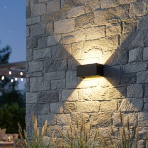 LED Double-Head Wall Light, Black, Outdoor Lighting Wall Sconce, Outdoor Wall Lamp, COB Light Source + Body, 3000K Warm White Outdoor Light Fixture, Up and Down Adjustable Wall Light, Dimmable Beam for Balcony, Courtyard, Corridor, Exterior Wall