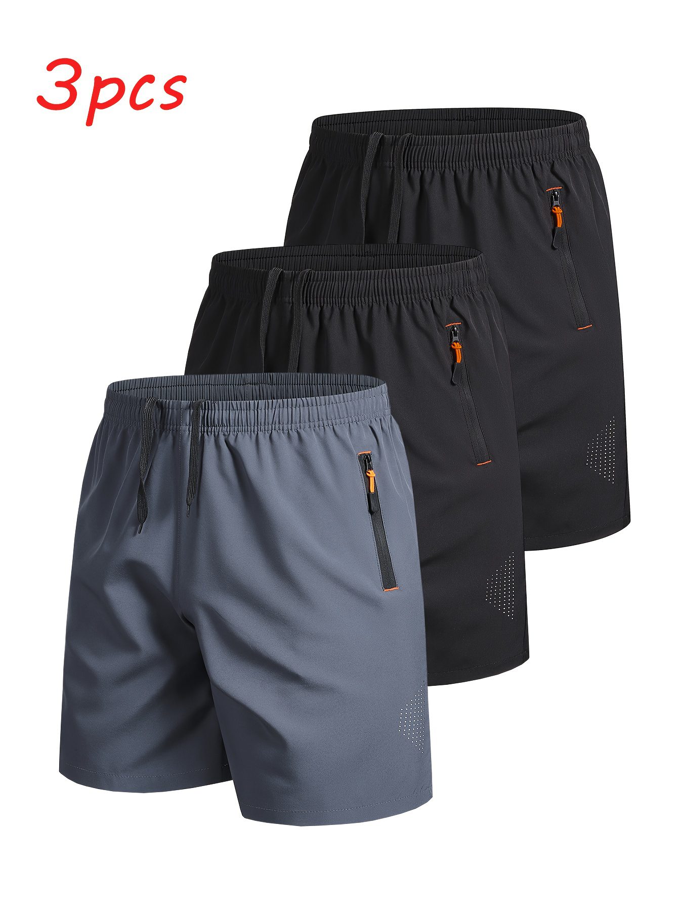 3pcs Men's Outdoor Sports Casual Shorts, Solid Color Zipper Pocket Running Fitness Quick-Dry Breathable Athletic Shorts - Image 6