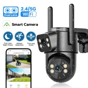 1080P Wireless Outdoor Security Camera, Dual Lens, Color Night Vision, App Control, USB Charging, Pan-Tilt, Motion Detection, Two-Way Audio, No Battery, 2.4G/5G WiFi Camera, Easy Installation, Outdoor Security Camera