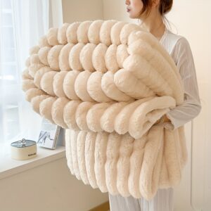 Luxurious Faux Rabbit Fur Throw Blanket - Soft, Warm & Cozy for Couch, Bed, Office, and Travel - Versatile All-Season Gift, Christmas Present
