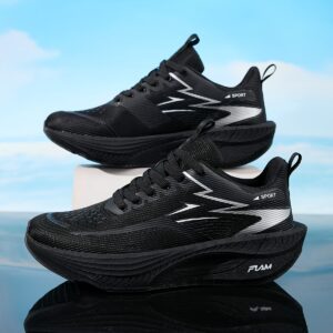ZERJER Professional Running Shoes with Carbon Plate Technology, Lightweight Cushioning Sneakers, Non-Slip TPU Rubber Outsole, Breathable in White And Black, High-Performance Gym Training Shoes for Both Men And Women