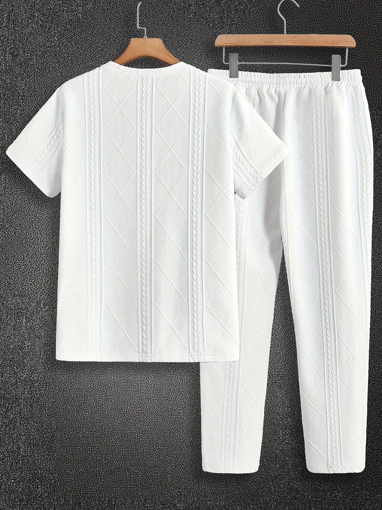 Men'S Suit Round Neck Car Knit Label Tassel Texture Short Sleeve Top Drawstring Slant Pocket Long Pants Casual Two-Piece Set - Image 10