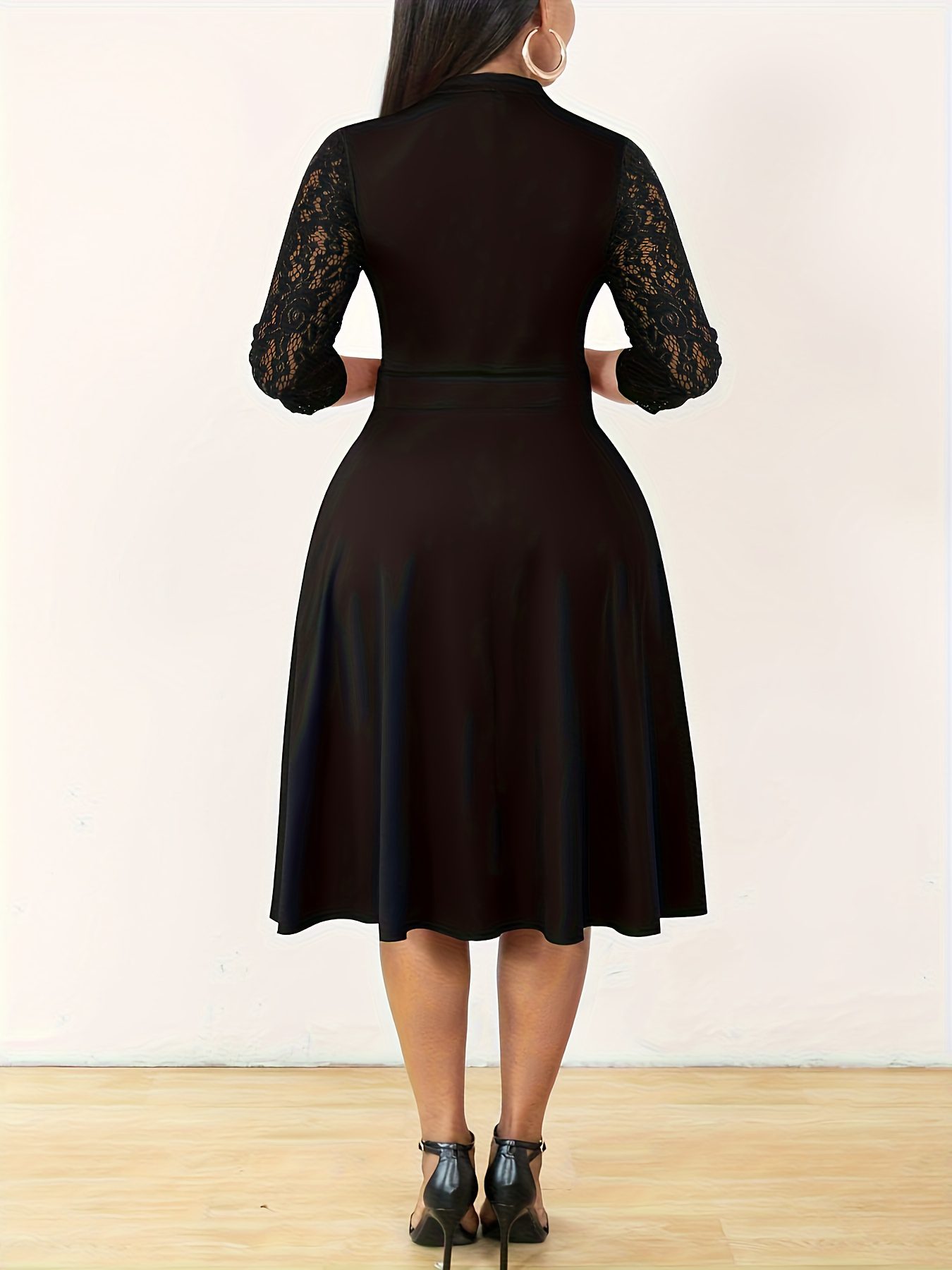 A-Line Dress with V Neck And Lace Sleeves for Women, Perfect for Weddings And Cocktail Parties - Image 10