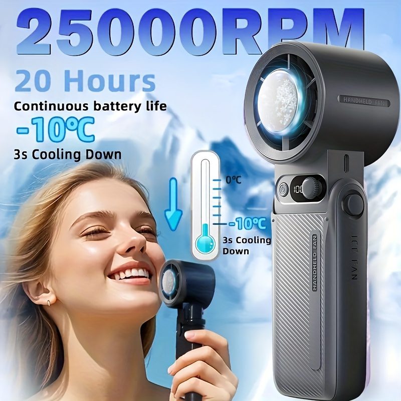 Portable electric fan, rechargeable handheld fan, 6000mAh, with ice pack, 199 speed handheld turbo fan, with digital display screen - quiet, suitable for outdoor, family, and outdoor travel.