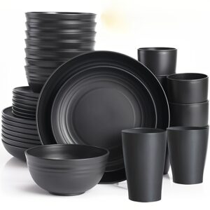 Set of Black Wheat Straw Tableware, Featuring Integrated Plates And Bowls, Suitable for Microwave And Dishwasher Use, Perfect for a Valentine'S Day Party