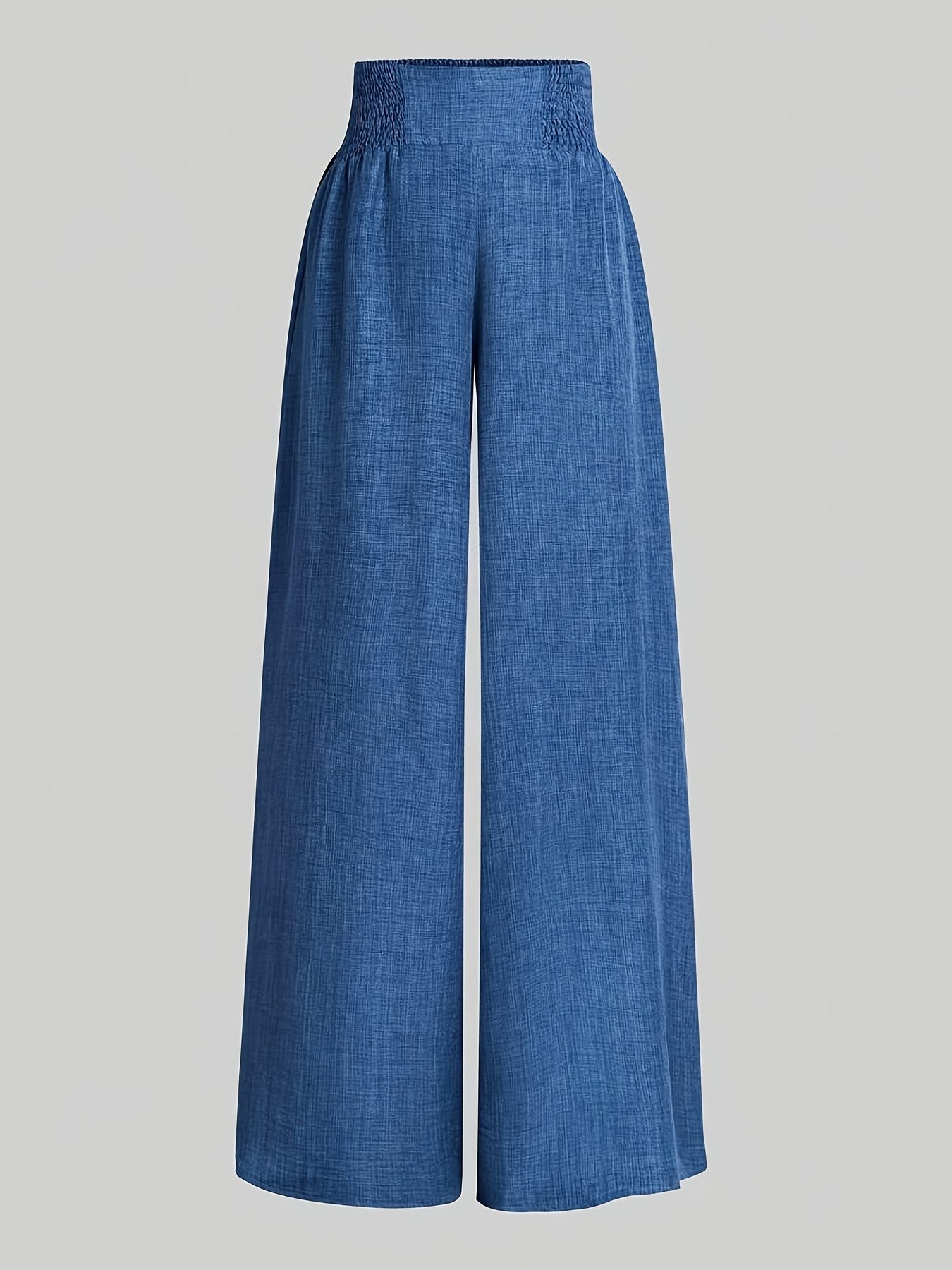 Women'S Casual Wide Leg Pants, Elastic Waist, Solid Color, Polyester 100%, Loose Fit, Long Length, Woven Fabric, 200g/m², for Spring/Fall, Weekend Casual Wear - Image 5
