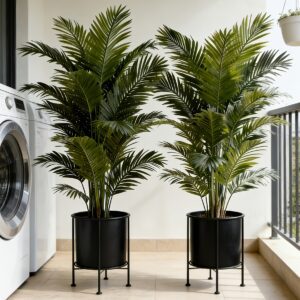 2pcs Ultra Large Outdoor Simulation Green Plant, Beautiful Artificial Palm Tree, Maintenance Free Tropical Style Plant, No Pot, Dense Green Leaves, Suitable for Indoor Gardens, Courtyards, Wedding Photography Props, Hotel Lobbies, Etc
