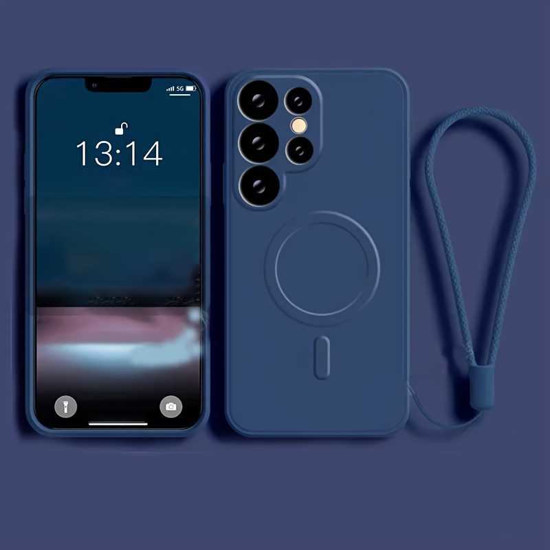 Phone Case - Liquid Silicone Magnetic Phone Case for Samsung Galaxy S25 S24 S23 S22 Ultra Plus A56 A55 A36 A16 A15 A35 Soft Matte Shockproof Shell Wireless Charging Protective Cover with Short Rope Wristband - Image 5