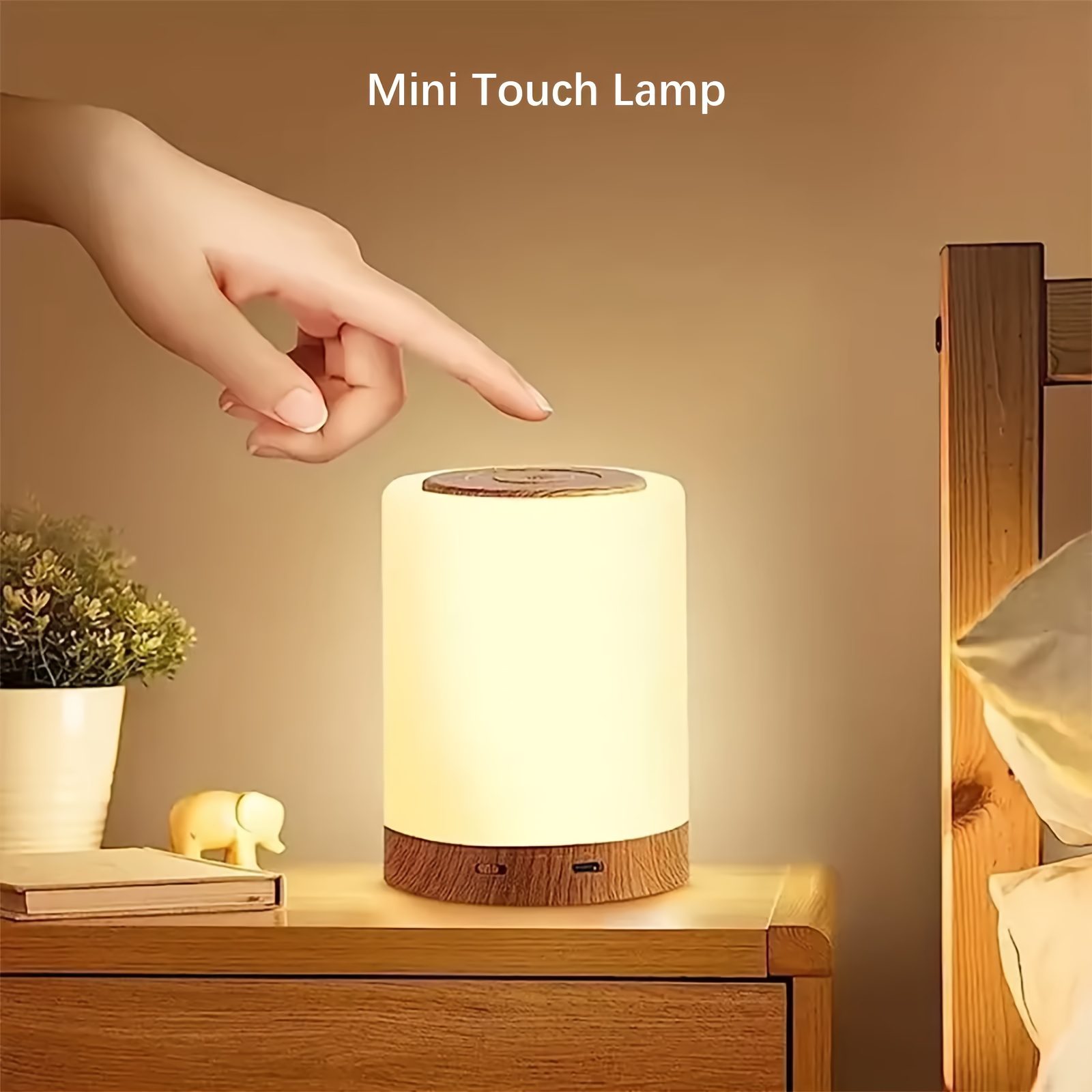 1pc/2pcs Bedside Lamp, Touch Night Lamp, Wood Grain Color Table Lamp, 3 Lighting Mode, 5 Brightness Level, RGB Ambient Lamp, Soft Light Reading Table Lamp, 1500mAh Battery, TPY-C Charging Use, Portable Lamp, Suitable for Bedroom, Living Room