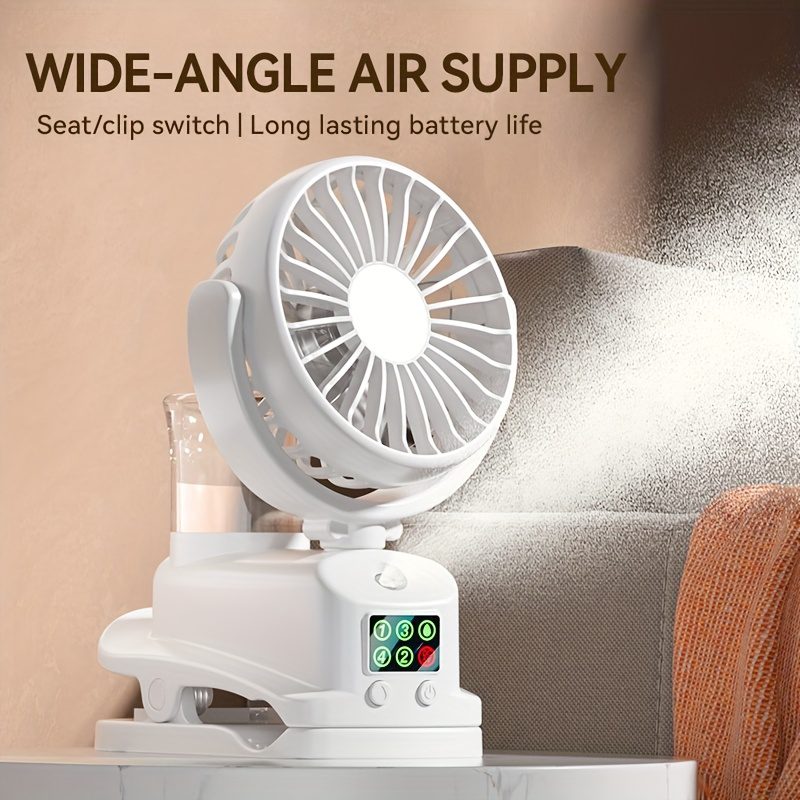 This Is a 2-In-1 Fan And Humidifier, Featuring 4 Adjustable Wind Speeds And 2 Humidity Levels, Designed As a Portable Desktop Fan. It Operates Silently at 360°