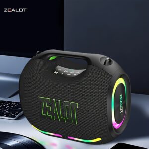 Zealot ZE01 Party Wireless Speaker with Handle, Hifi Sound Quality, Powerful Bass, Long Battery Life, 36-Hour Playtime, Fast Charging, Type-C Charging, TWS Dual Pairing, Colorful RGB Light Conversion, EQ Mode, Perfect for Smartphones, Tablets