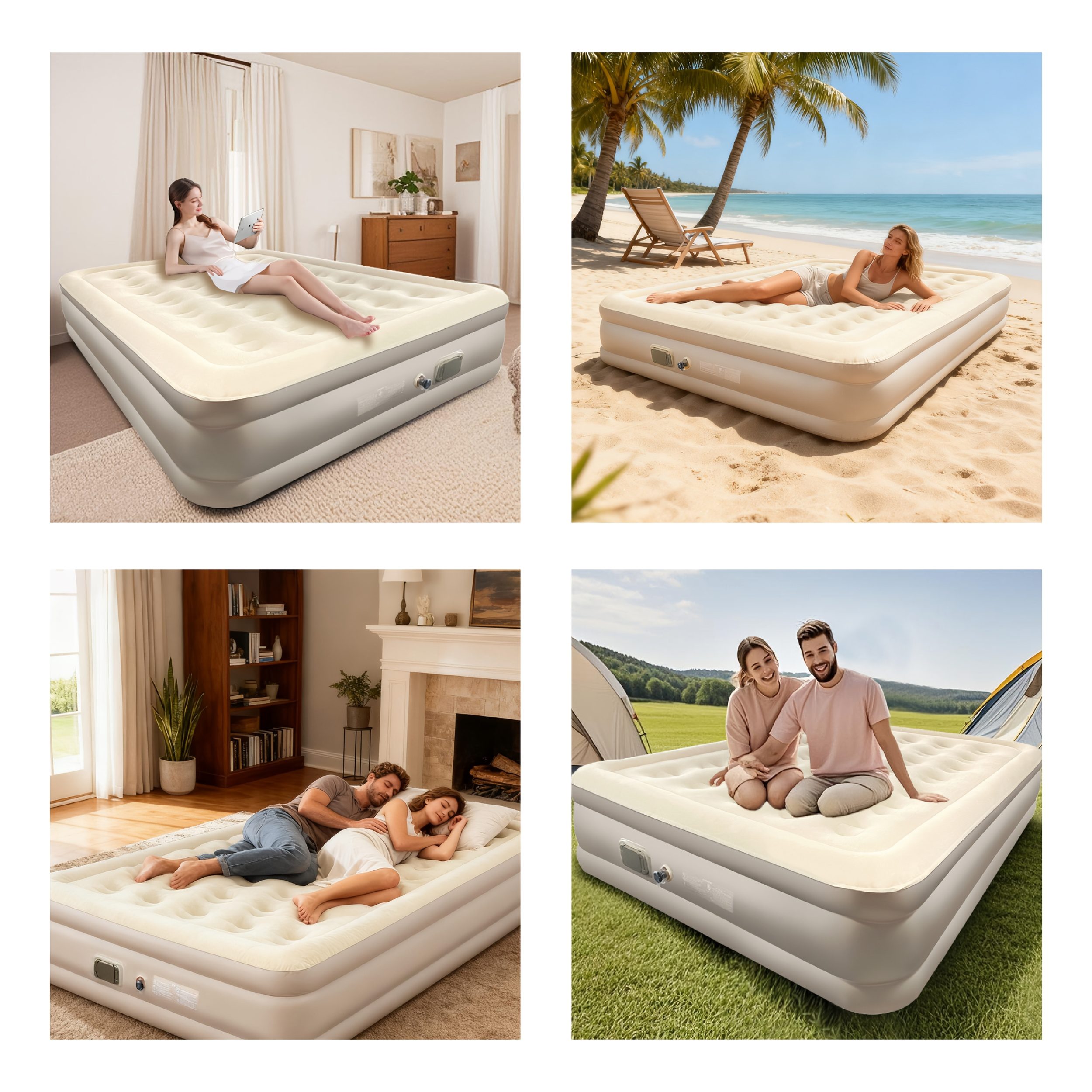 Double Outdoor Self-Inflating Air Mattress with Built-in Automatic Pump, 17-Inch Thickened, Comfortable Flannel Surface, Multi-Functional Inflation Valve, Suitable for RV, Camping, Beach, Indoor Bedroom Use, Includes Repair Kit and Storage Bag - Image 6