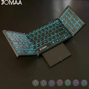 Jomaa RGB Backlit Foldable Keyboard with Wireless And USB Wireless Connectivity, Full Size with Touchpad And Numeric Keys, Rechargeable