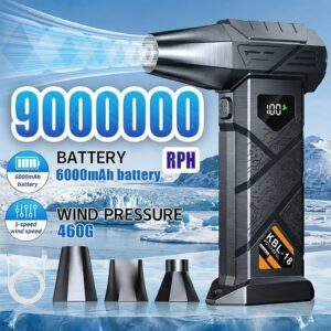 9000000RPM High-Power Turbo Snow Blower Fan with Display and LED Light, Built-in 6000mAh Rechargeable Battery, Supports USB-C Fast Charging, 5-Speed Adjustable High-Speed Airflow. A Powerful Snow Blower Fan Suitable for Snow Removal, Dust Removal