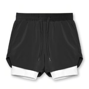 2025 Men'S Sports Casual Shorts, Double-Layered Faux Two-Piece, Suitable for Marathon, Basketball, And Fitness, Quick-Drying And Moisture-Wicking