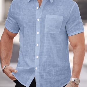 Men's Solid Color Short-sleeve Shirt, Lightweight Breathable Fabric for Summer, Classic Collar, Relaxed Fit, Textured Material, Suitable for Casual Wear, Office and Weekends, Short-sleeve Top, Non-stretch Material, Durable Casual Clothing