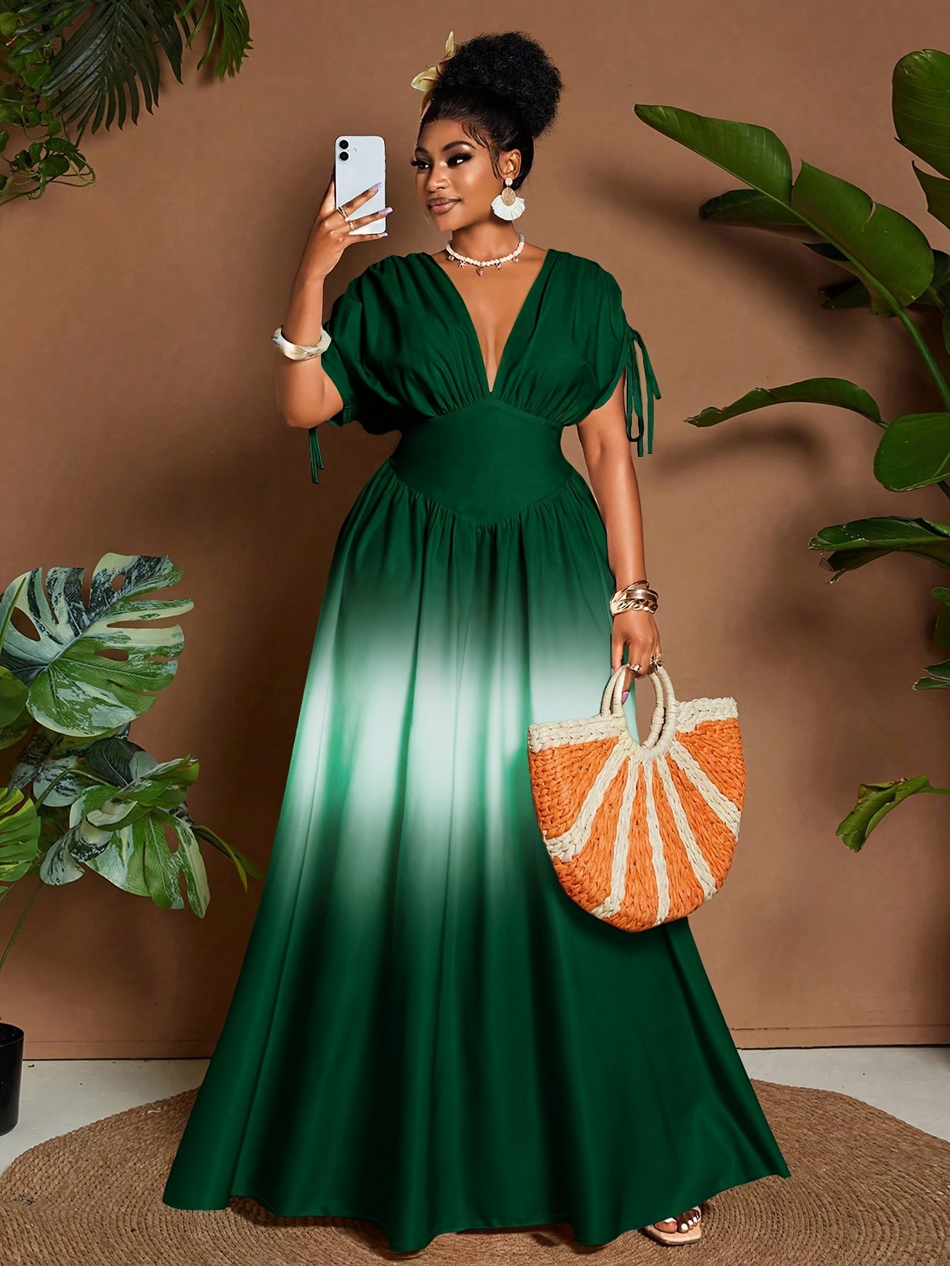 Women's Elegant Gradient V-Neck Long Maxi Dress with Fitted Bodice & Flowy - Waist, Machine Washable Winter Dress for Weddings, Parties, Fall/ Winter Events - Non-Stretch Suitable for Weddings, Parties, Fall/Winter Events