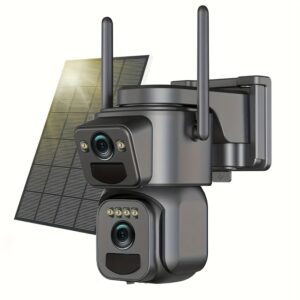 Wireless Outdoor Security Camera with Dual Lenses And Screens, Featuring 1296P Resolution, 5G Wifi, Solar Power, 360° View, Spotlight Color Night Vision, PIR Sensor, Auto Tracking, TF Card/Cloud Storage, And Two-Way Audio