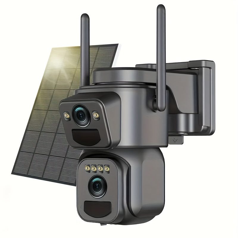 Wireless Outdoor Security Camera with Dual Lenses And Screens, Featuring 1296P Resolution, 5G Wifi, Solar Power, 360° View, Spotlight Color Night Vision, PIR Sensor, Auto Tracking, TF Card/Cloud Storage, And Two-Way Audio