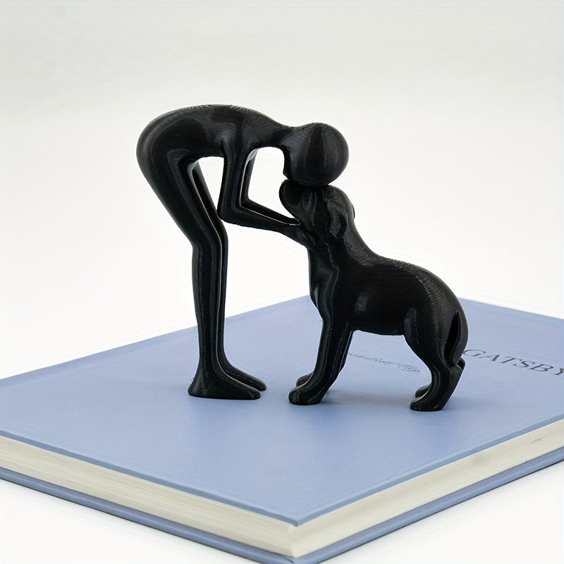 Collectible Figurines ,1pc Black & White Human & Dog Friendship Sculpture Statue - Modern Minimalist Pet Lover Gift, Hand-Like Figure & Sitting Puppy Figurine, Plastic Home/Office/Shelf Decor for Christmas, Hanukkah, Easter, Thanksgiving (No