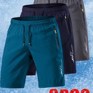 3 Men'S Ice Fiber Fabric Athletic Shorts, Soft And Comfortable Fabric Lightning Print Design, Summer Essential, Fashionable And Trendy Style, Ideal for Holiday Travel, Handsome And Versatile