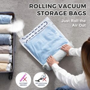6pcs Hand-Rolled Travel Compression Bags - No Pump Needed, Transparent Storage for Towels, Socks, Cosmetics & More - Upgraded Matte Finish, Multiple Sizes Available