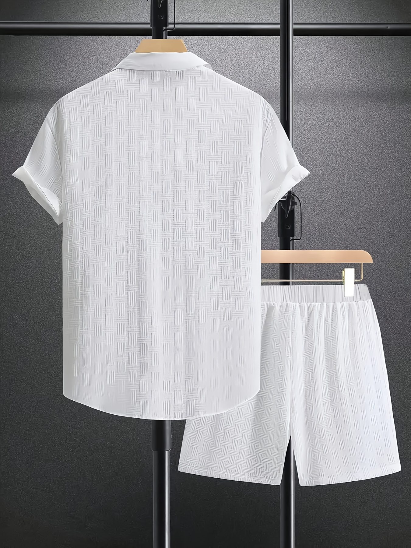 Men's Outfit, Checkered Print Lapel Short Sleeve Button Up Shirt & Shorts 2pcs Co Ord Set for Outdoor Activities - Image 8