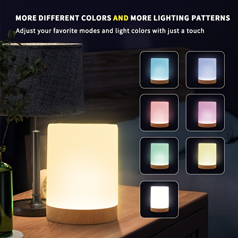 1pc/2pcs Bedside Lamp, Touch Night Lamp, Wood Grain Color Table Lamp, 3 Lighting Mode, 5 Brightness Level, RGB Ambient Lamp, Soft Light Reading Table Lamp, 1500mAh Battery, TPY-C Charging Use, Portable Lamp, Suitable for Bedroom, Living Room - Image 3