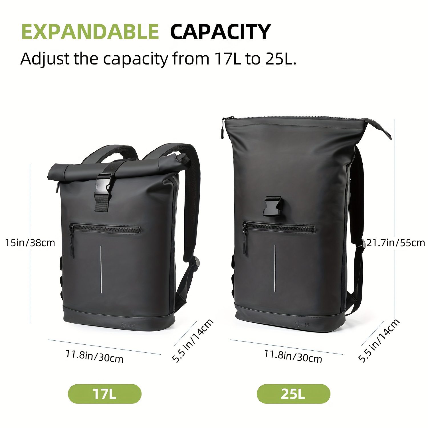 Ajiga Lightweight High Quality Travel Backpack for 43.18cm Laptop - Anti-Theft Zipper, Adjustable Shoulder Straps, Foldable Daypack for Men & Women, Black, Casual Backpack | Foldable Backpack | Adjustable Straps - Image 2