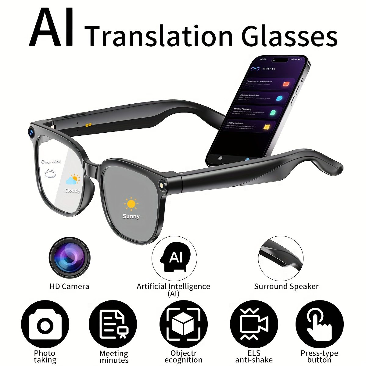 Smart Glasses Equipped with AI for Real-Time Translation And Object Identification, Featuring Open-Ear Audio, a Lightweight Design, And Up to 8 Hours of Battery Life, Perfect for Daily Use, Work, Travel - Image 6