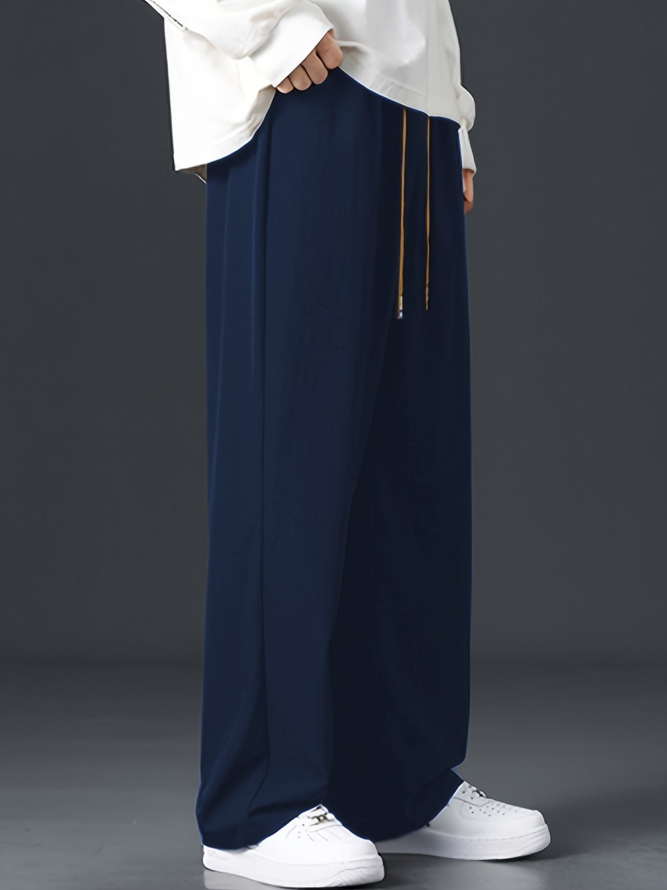 2025 Trendy Men's Spring-Summer Casual Pants, Loose Fit Joggers, Solid Color Sport Trousers, Polyester Long Pants - Image 10