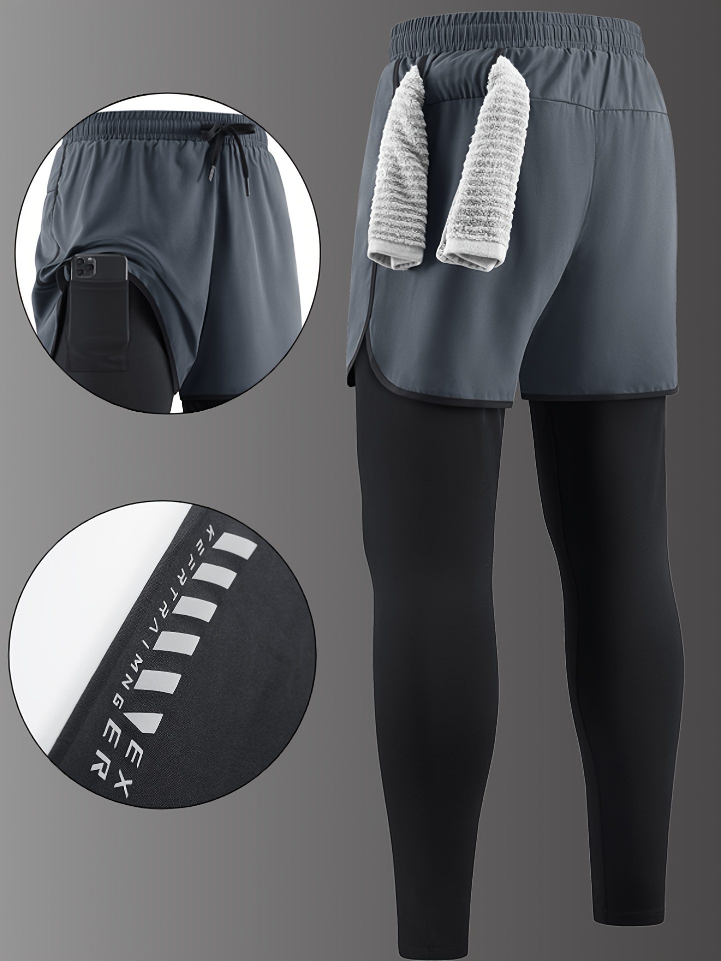 Men'S Casual Sports Long Pants Suitable for All Seasons, Designed to Look Like Two Pieces, Featuring Pockets, a Regular Fit, Elastic Waistband, Quick-Drying And Breathable Fabric, Moisture-Wicking Properties, Ideal for Hiking, Training, Yoga - Image 5