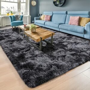Living Room Carpet, Tie Dye Fluffy Carpet Plush Mat, Soft Plush Modern Indoor Rugs Fluffy Carpet, Bedroom Home Decor, Tie Dye Black Gray