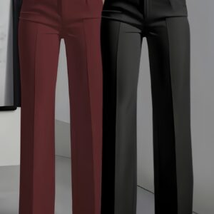 2pcs Women's Elegant Solid Color Straight-Leg Pants with Diagonal/Slant Pocket - Beltless, Solid Color Trousers for, Casual & Semi-Formal Wear - Machine Washable Non-Stretch - Pants Suitable for Body Types