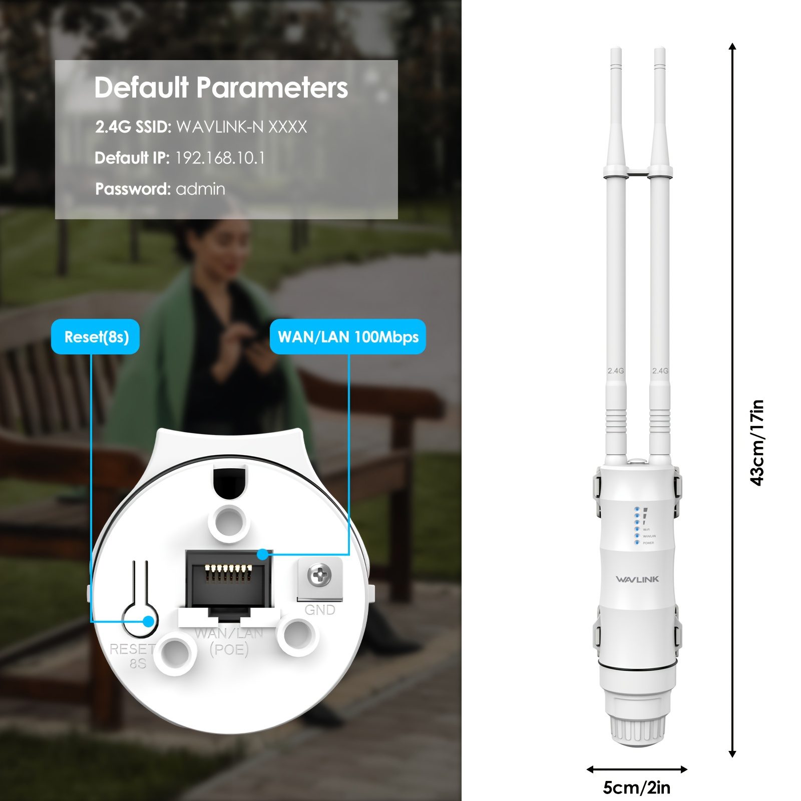 WAVLINK WL-WN570HN2 Wireless Access Point | PoE Powered, Dual-Band Wi-Fi Extender with 2 High-Gain Antennas, Supports AP/Router/Repeater/Mesh Modes, Operates on 2.4GHz Band - Image 2