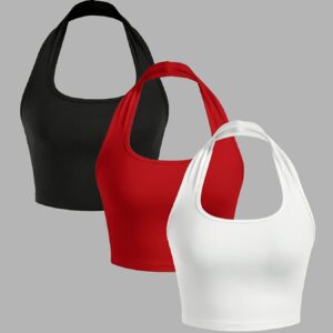 3-piece New Sexy Halter Neck Tank Top, Solid Color Sexy Casual Camisole Top for Women