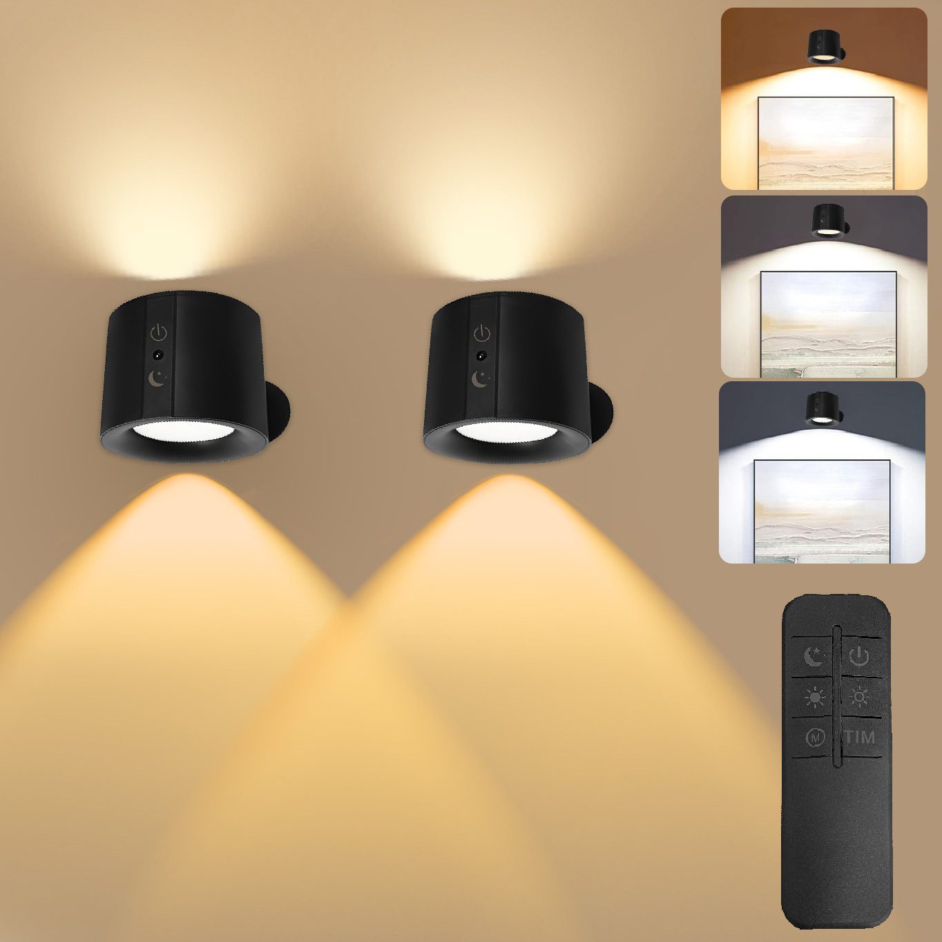 Two Smart Wall Lamps Featuring Three Control Options (Touch, Remote, Daylight Sensor), Rechargeable with a 1200Mah Battery, Adjustable Brightness, Easy Installation, Three Lighting Modes (White, Warm, And a Combination of Both) - Image 5
