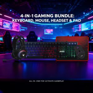 1 Set Of Four In One Wired Gaming Mechanical Keyboard Set, Keyboard+Headphones+Mouse+Mouse Pad, Designed for Elite Players, One Box for Complete Game Configuration, Perfect Gift for Birthdays/Halloween/Christmas