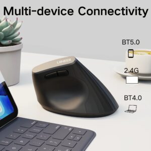 UINEER Wireless Rechargeable Mouse Compatible for 10 - Wireless 4.0/5.0/USB Mode, Vertical Ergonomic Right-Hand with Visible Battery Display, 6-Button Computer Mouse (Type, Plug & Play)
