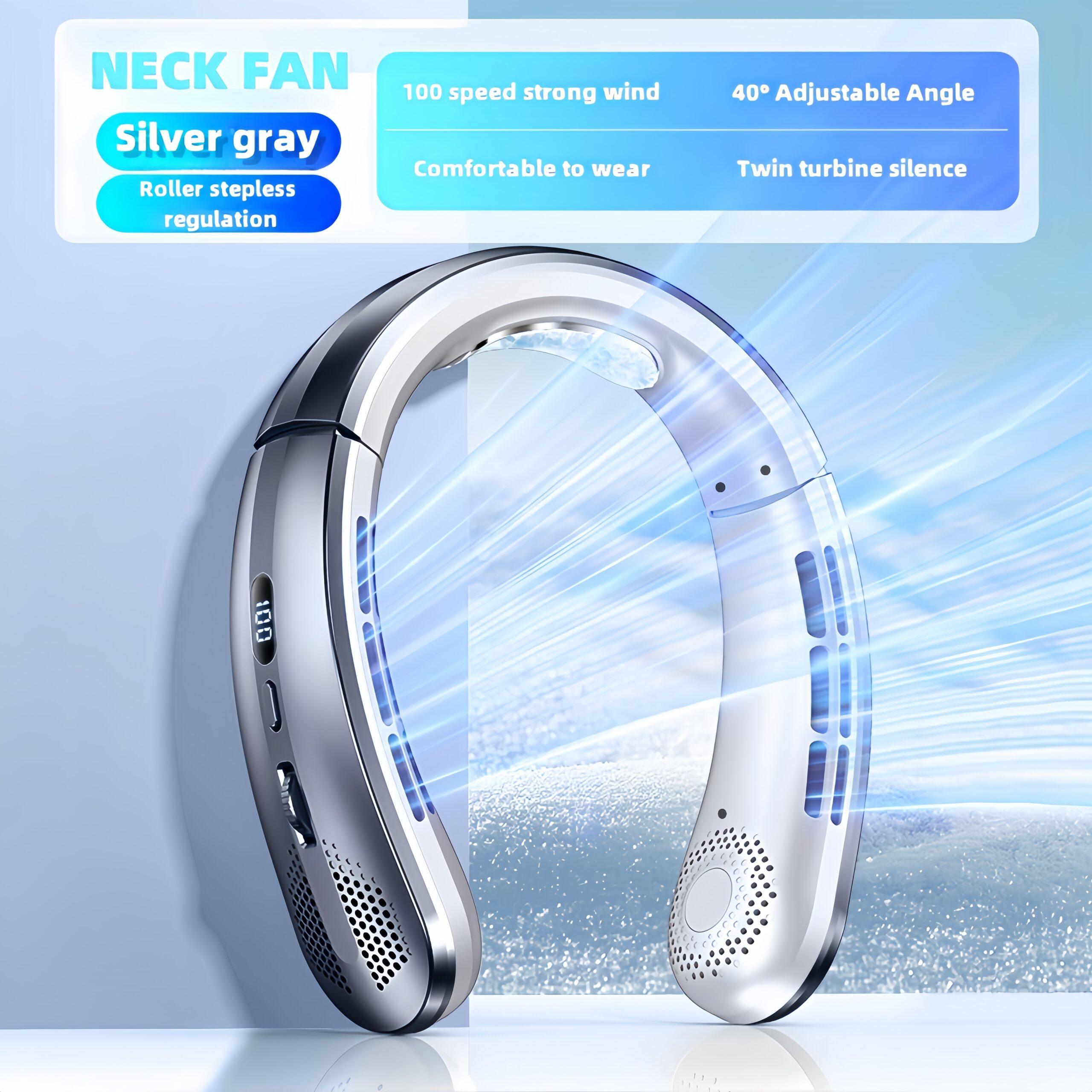 1pc Portable Leafless Hanging Neck Fan Five Generations USB Charging Fan, Display 100 Speed Adjustable Up And Down Air Cooling, 30° Internal And External Angle Adjustable, Suitable for Home, Office. Essential Back-To-School Supplies, Outdoors, Beach - Image 3