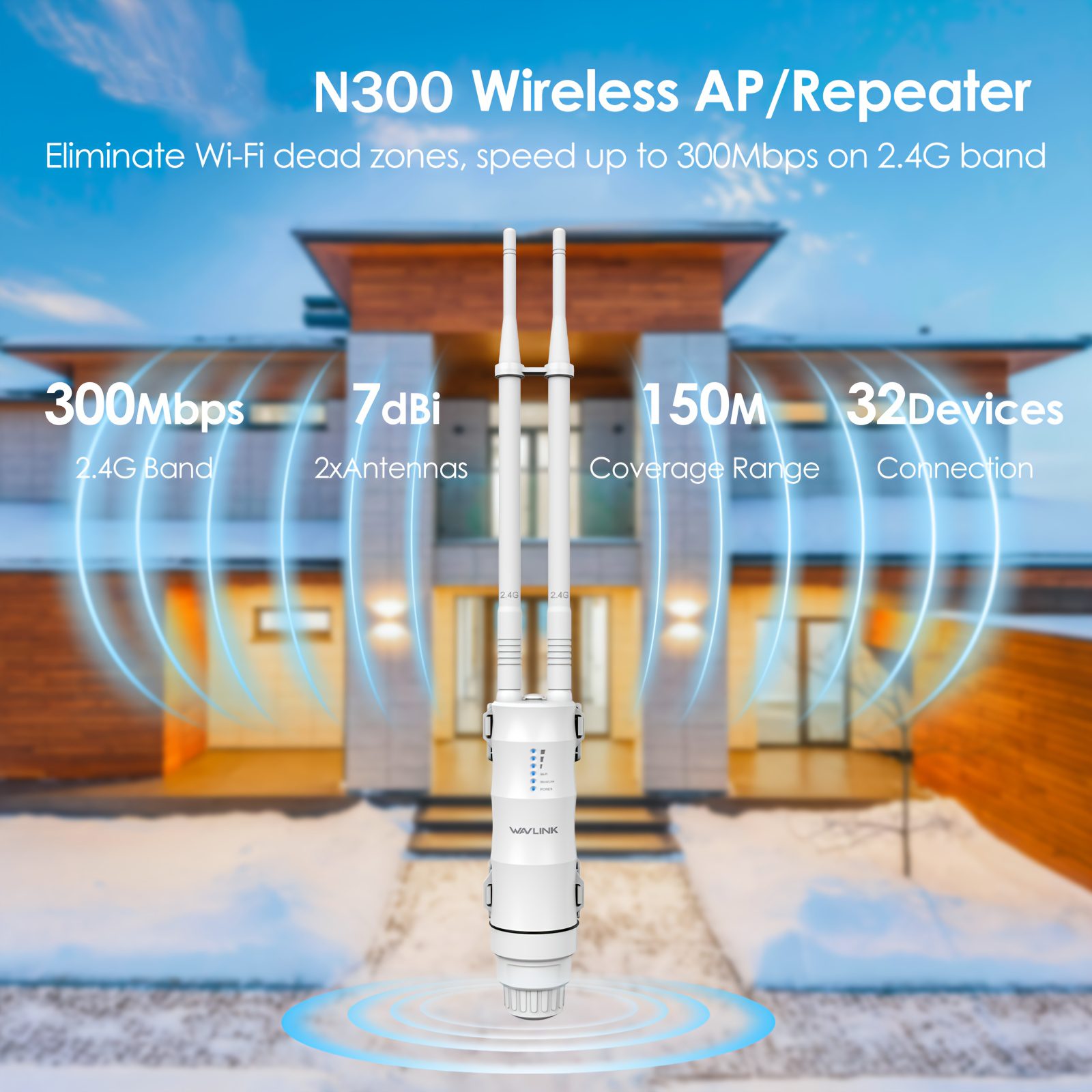 WAVLINK WL-WN570HN2 Wireless Access Point | PoE Powered, Dual-Band Wi-Fi Extender with 2 High-Gain Antennas, Supports AP/Router/Repeater/Mesh Modes, Operates on 2.4GHz Band - Image 5
