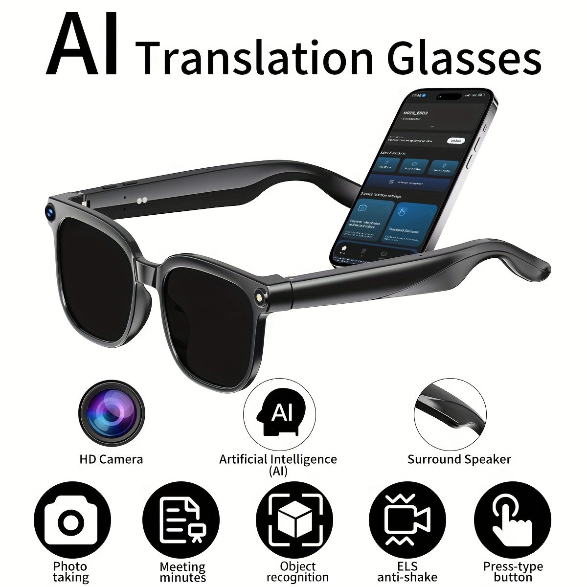 Smart Glasses Equipped with AI for Real-Time Translation And Object Identification, Featuring Open-Ear Audio, a Lightweight Design, And Up to 8 Hours of Battery Life, Perfect for Daily Use, Work, Travel