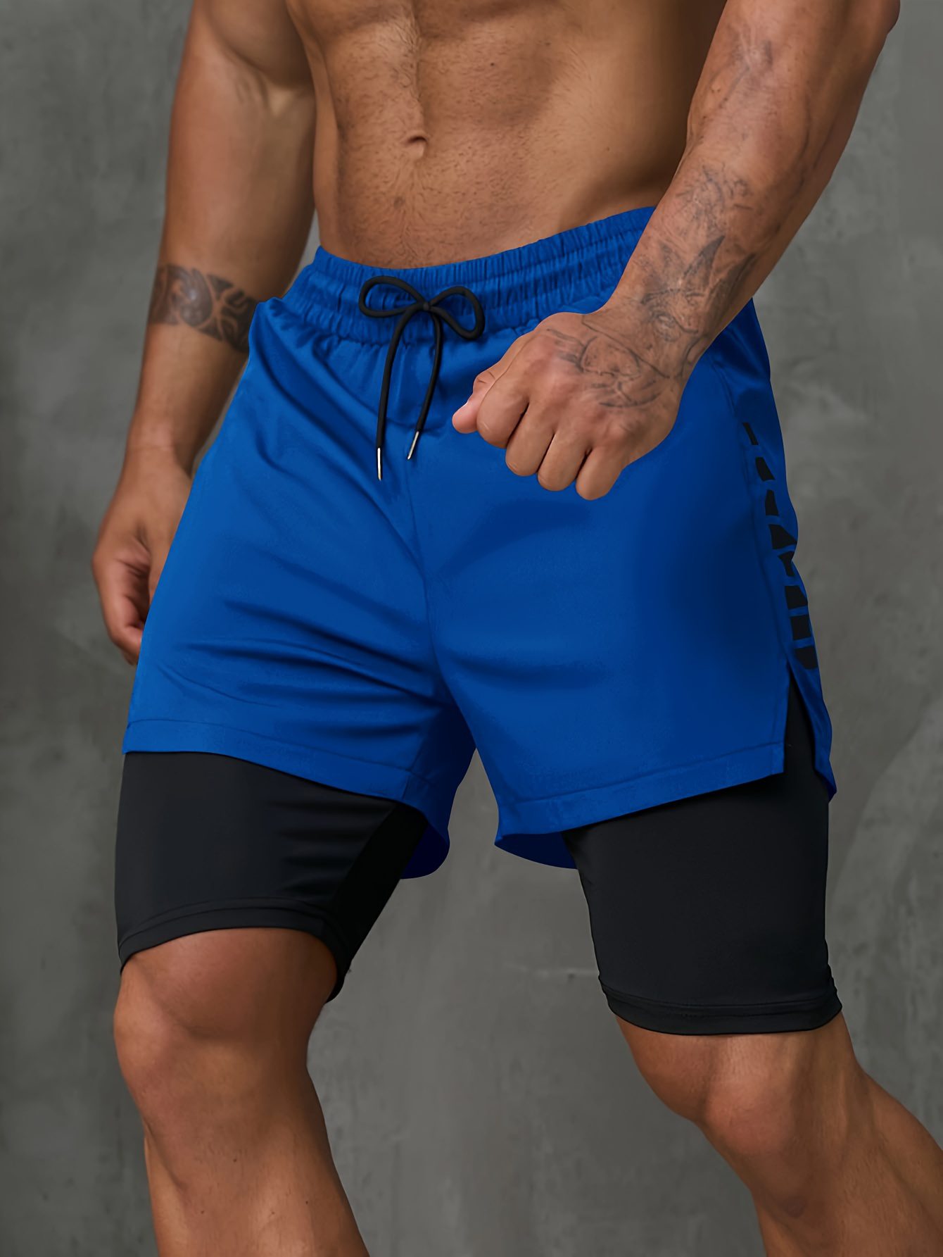Men's 2-in-1 Running Shorts with Inner Pocket - Knee-Length, Double Layer for Gym & Training, Breathable Polyester, Machine Washable - Image 2