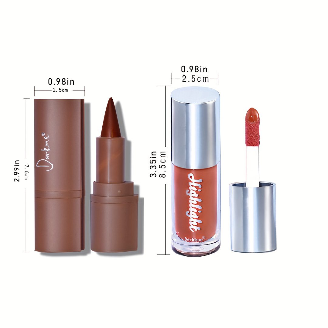2pcs Natural Nude Lip Combo Set, Dark Brown Lip Liner with Glossy Nude Gloss, Shiny and Long Lasting - Image 4