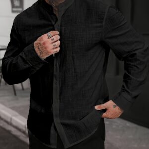 Men'S Casual Solid Long Sleeve Dress Shirt, Textured Shirt