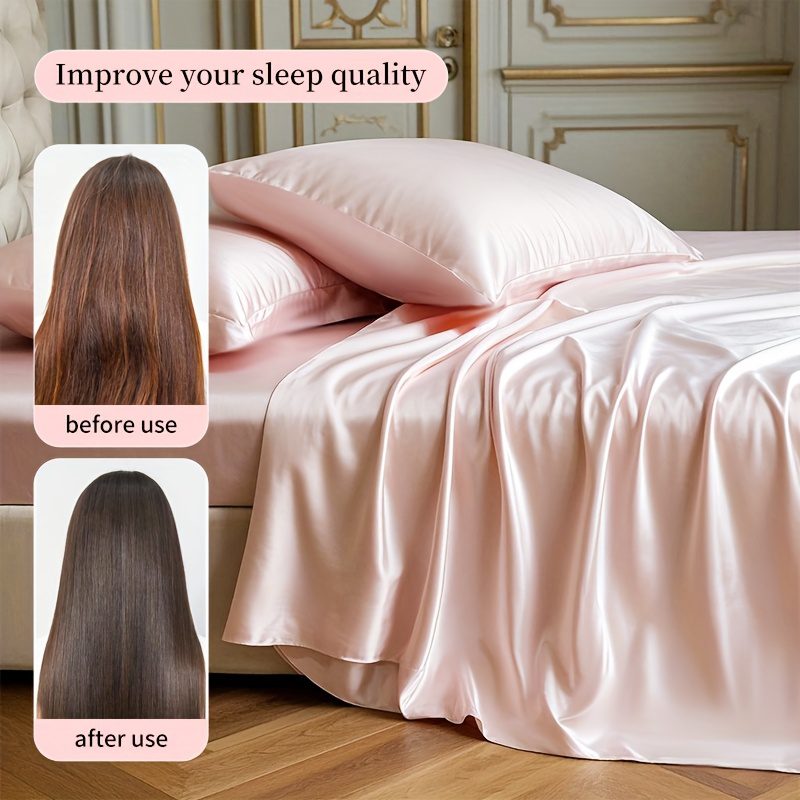 4pcs Comfort Satin Sheet Set - All-Season Versatile Non-Shrink, Ball-Free Machine Washable Luxury Fitted Sheets Soft and Smooth Bedding for Bedroom and Guest Room 1 * Flat Sheet + 1 * Fitted Sheet + 2 * Pillowcases - Image 4